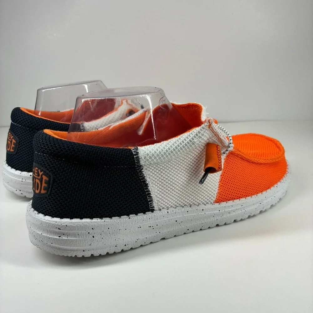 HEY DUDE Wally Tri Varsity Men's US 10 Orange White Mesh Casual Slip-On Shoes